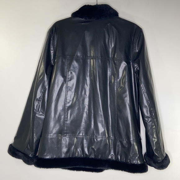 Outbrook | Y2K black vinyl and faux fur aviator jacket Size L - Picture 2 of 9